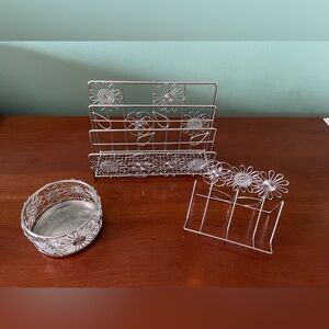 Desk accessories! Light and fun items - card holder, paper/mail sorter, and bowl